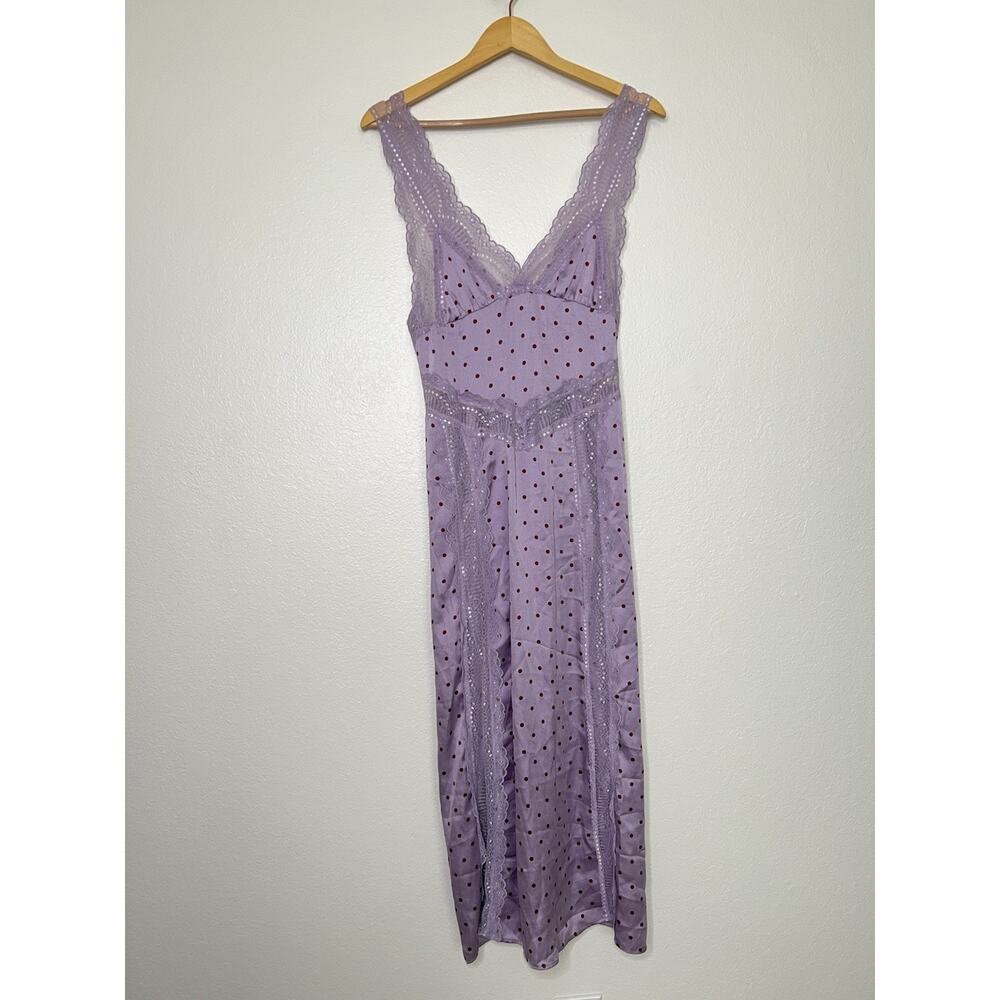 Free People Lavender Polka Dot Lace-Trim Slip Mini Dress